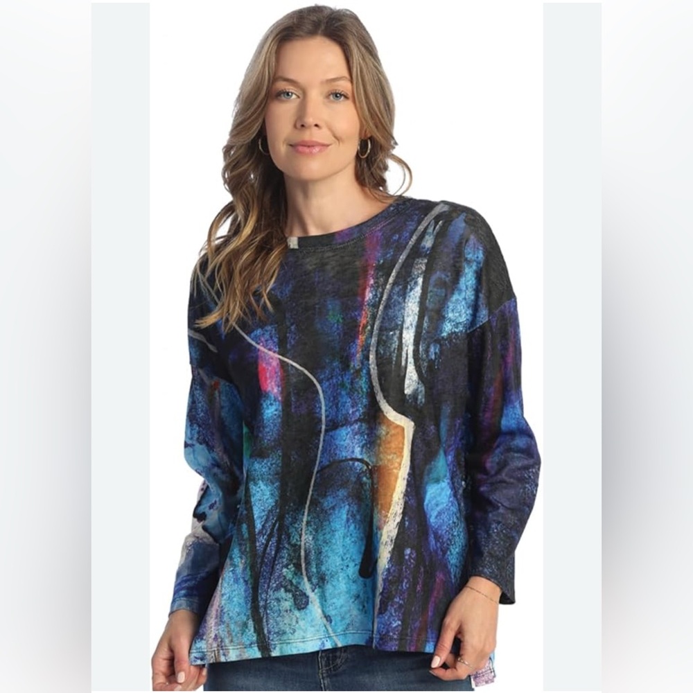 Jess & Jane Top Women Artsy Eclipse Tunic Relaxed Flowy Art to Wear Funky S USA